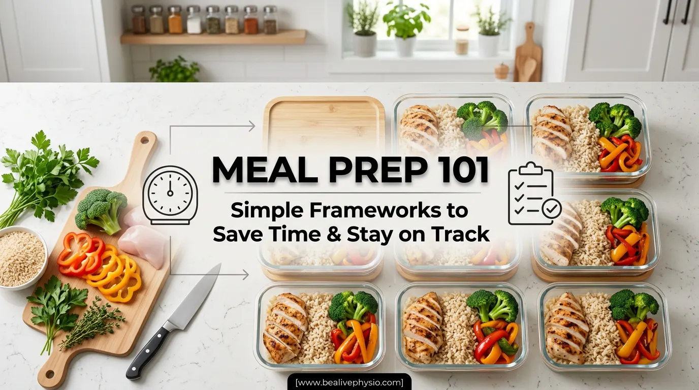 Meal prep containers with healthy food arranged neatly showing meal prep planning concept